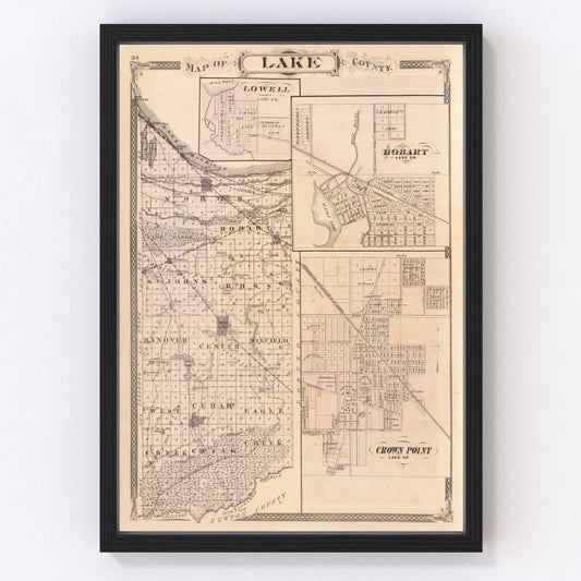 Vintage Map of Lake County, Indiana 1876