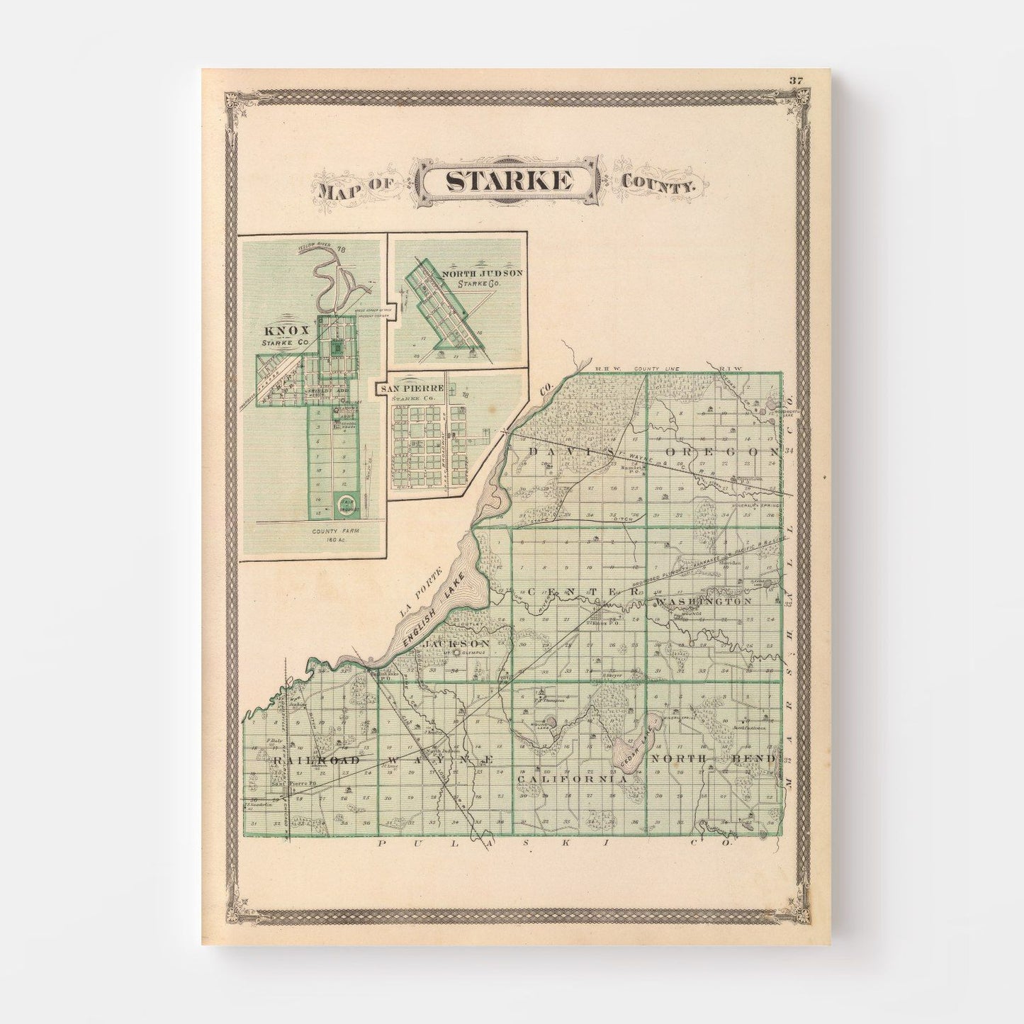 Vintage Map of Starke County, Indiana 1876