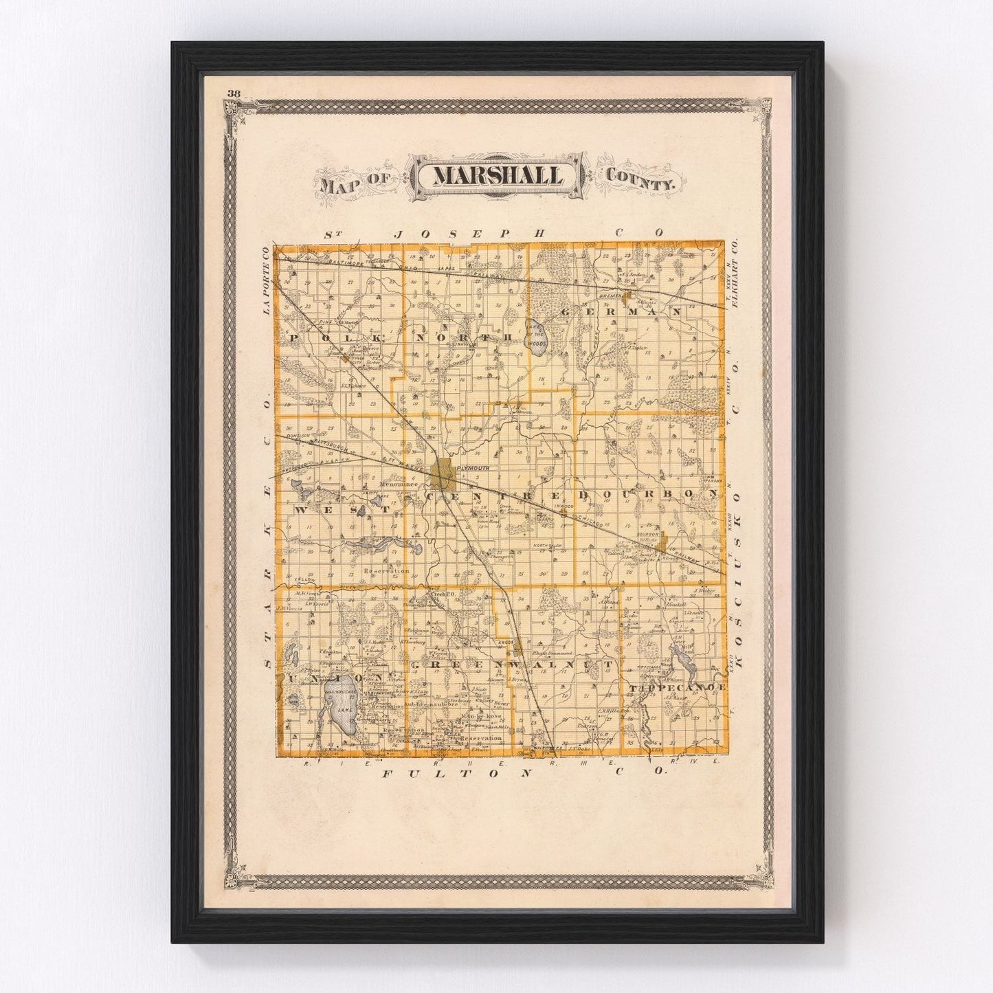 Vintage Map of Marshall County, Indiana 1876