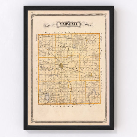 Vintage Map of Marshall County, Indiana 1876