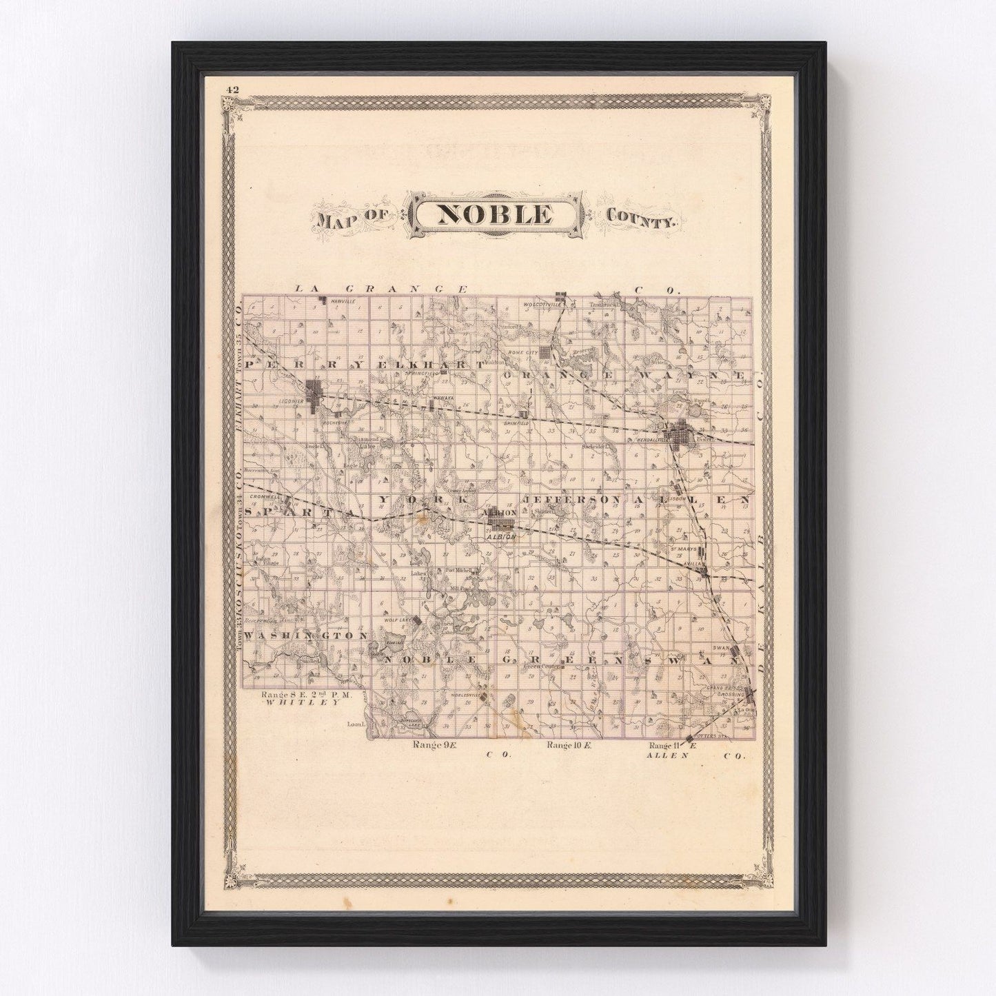 Vintage Map of Noble County, Indiana 1876