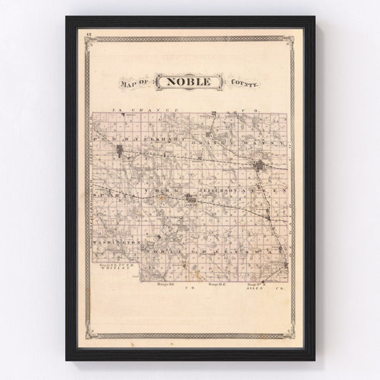 Vintage Map of Noble County, Indiana 1876