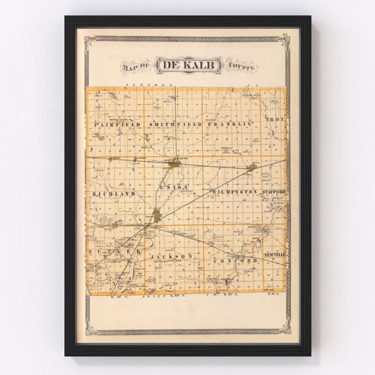 Vintage Map of Dekalb County, Indiana 1876