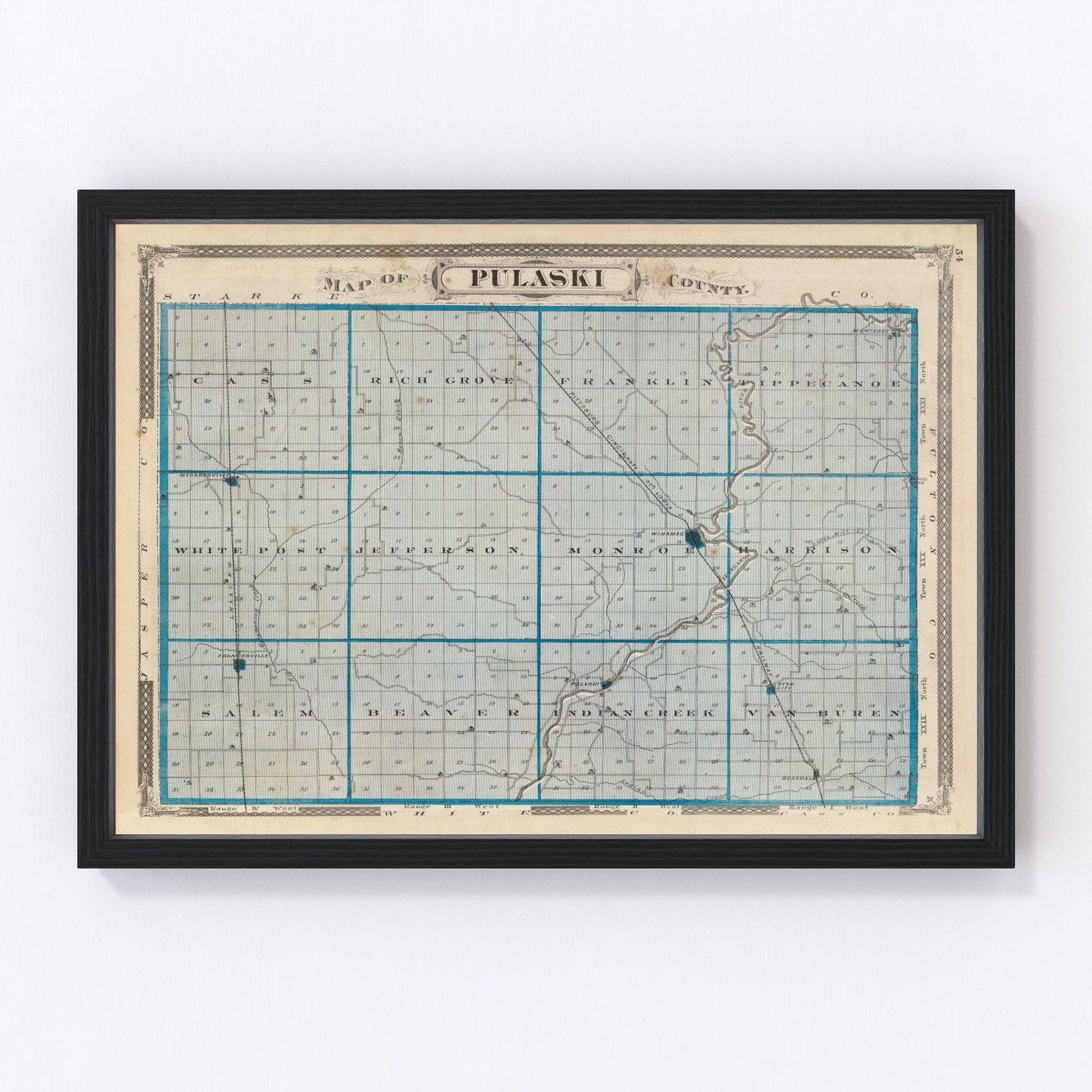 Vintage Map of Pulaski County, Indiana 1876
