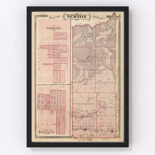 Vintage Map of Newton County, Indiana 1876
