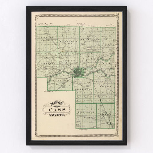 Vintage Map of Cass County, Indiana 1876