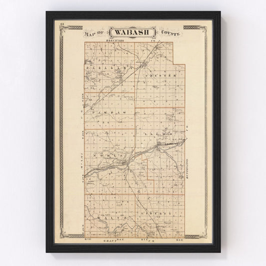 Vintage Map of Wabash County, Indiana 1876