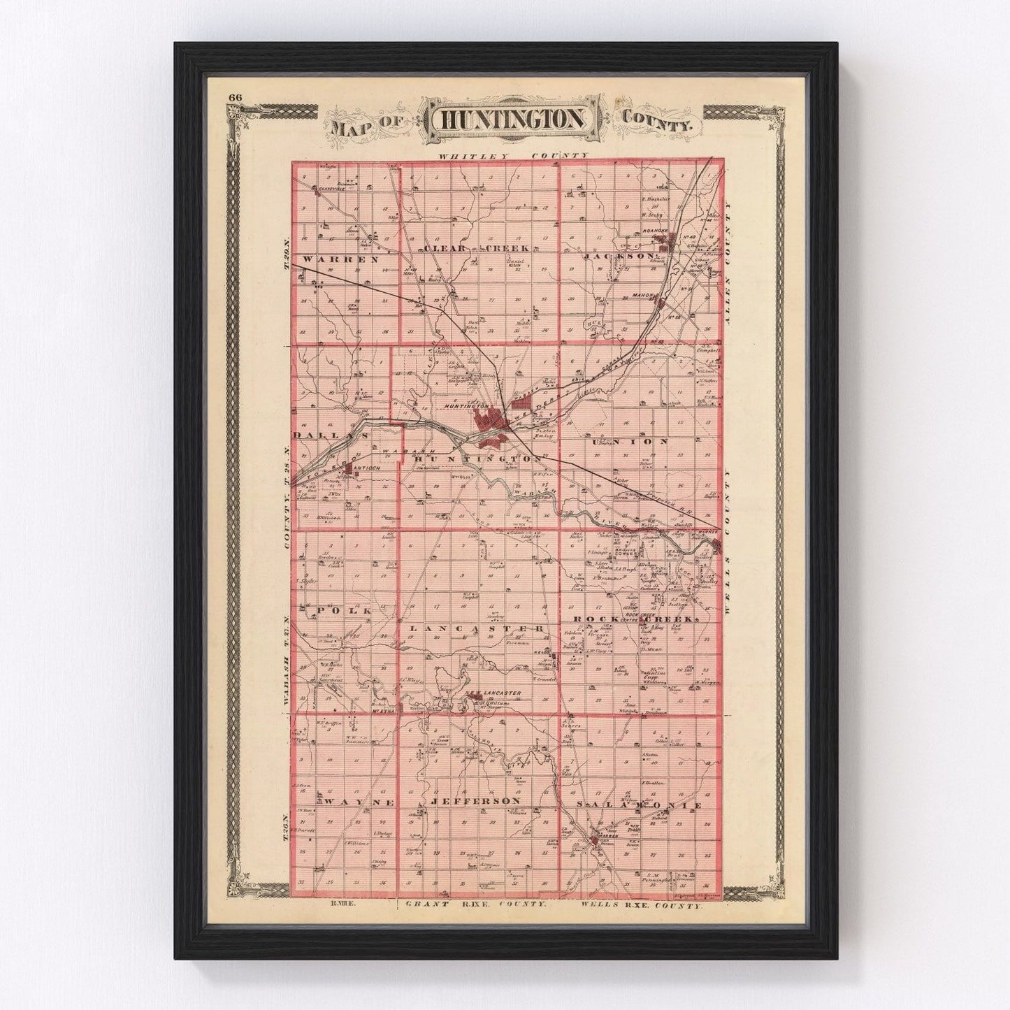 Vintage Map of Huntington County, Indiana 1876