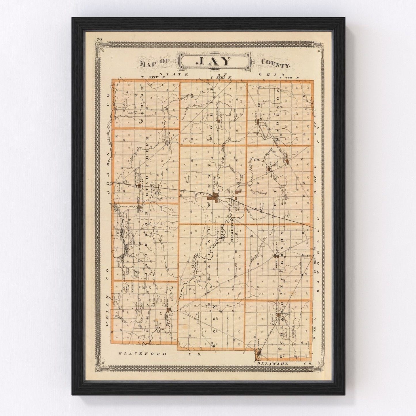 Vintage Map of Jay County, Indiana 1876