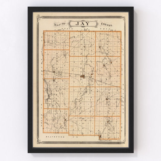 Vintage Map of Jay County, Indiana 1876