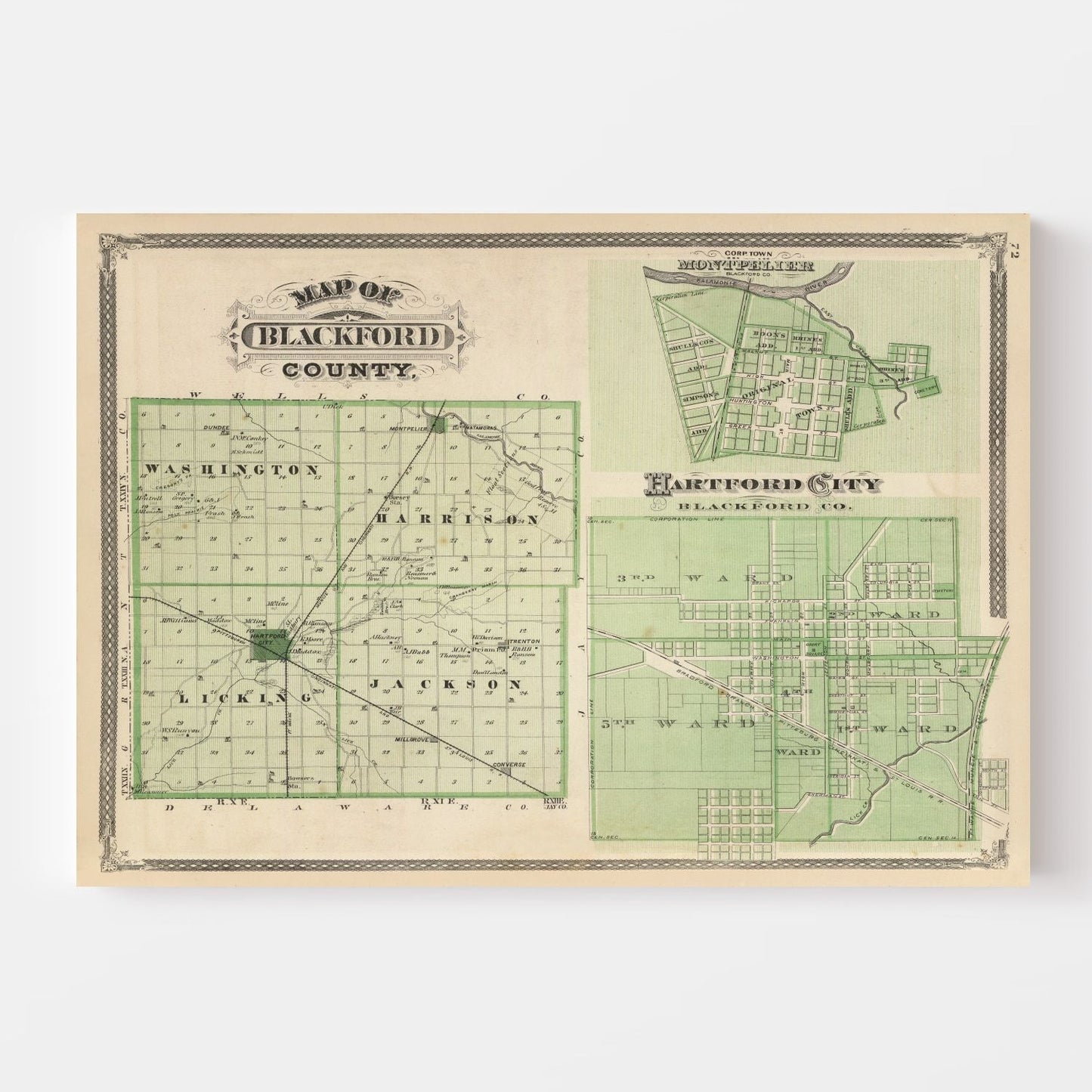 Vintage Map of Blackford County, Indiana 1876