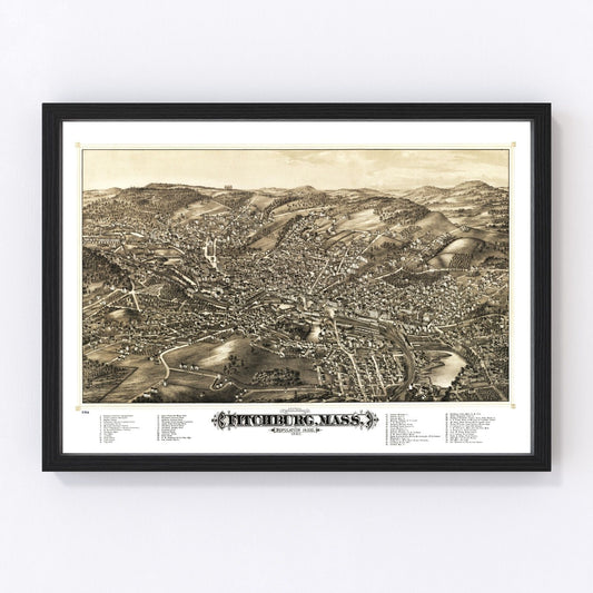Vintage Map of Fitchburg, Massachusetts 1882