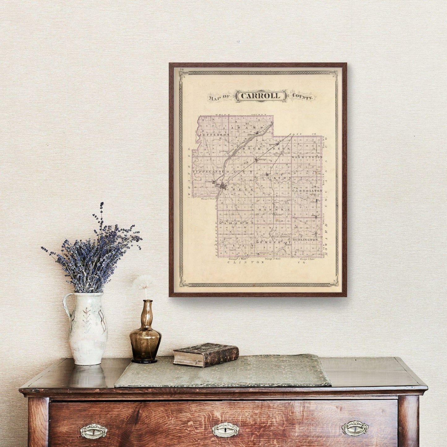 Vintage Map of Carroll County, Indiana 1876
