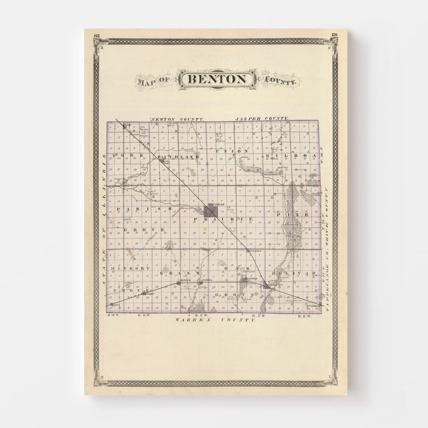 Vintage Map of Benton County, Indiana 1876