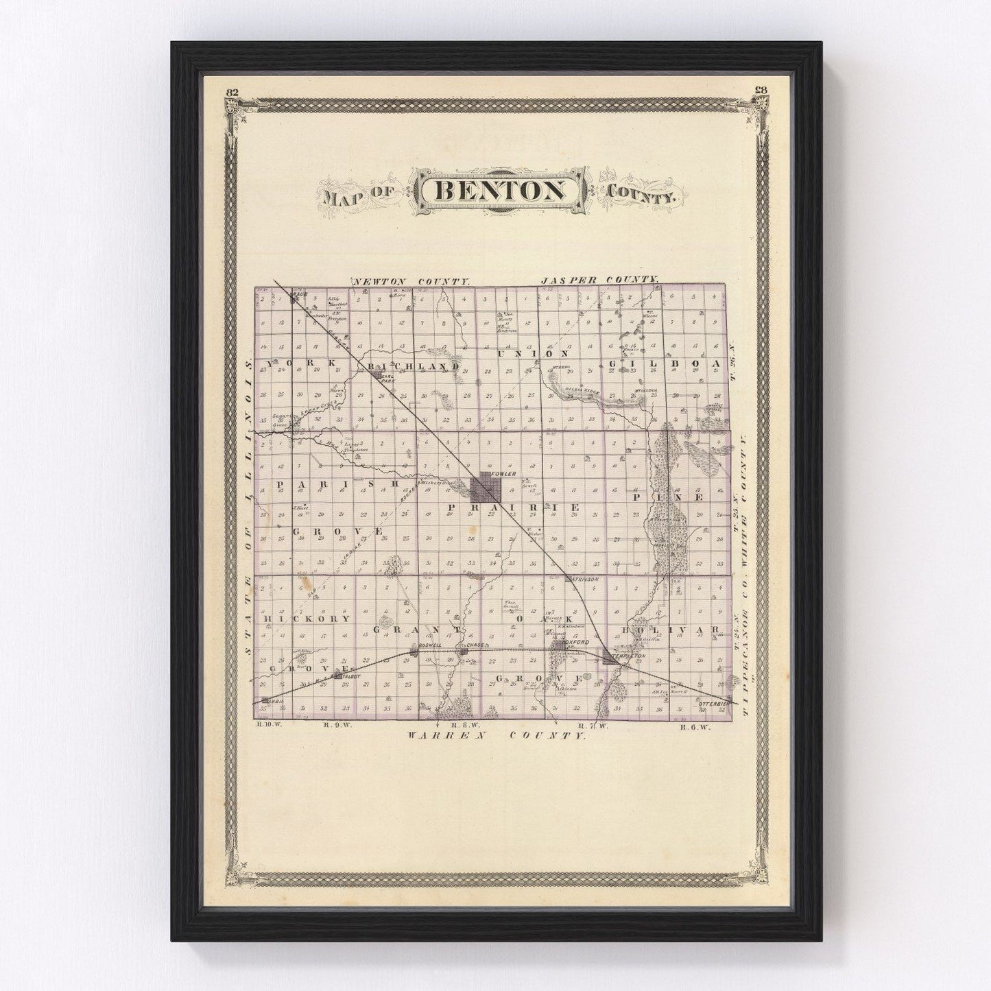 Vintage Map of Benton County, Indiana 1876