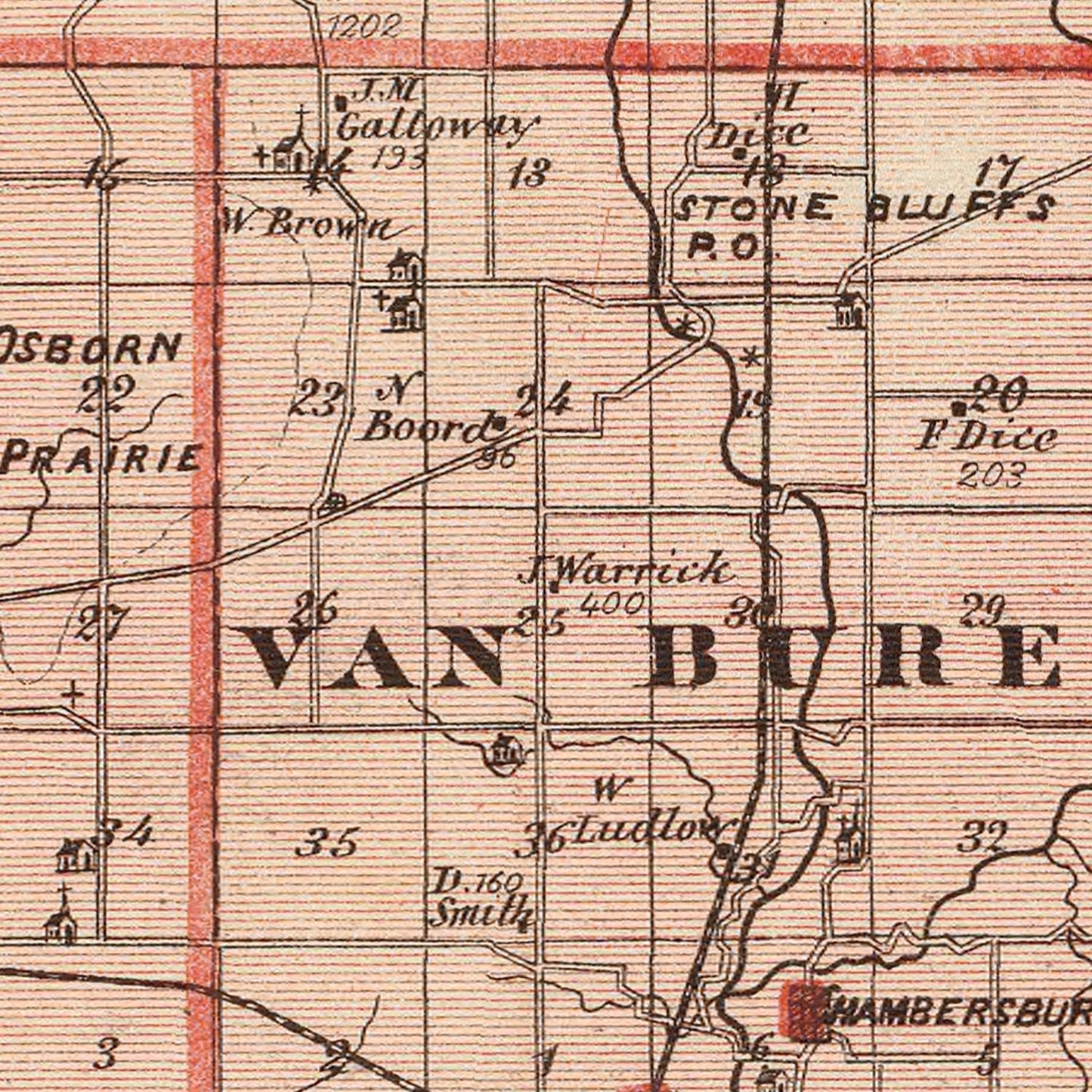 Vintage Map of Fountain County, Indiana 1876