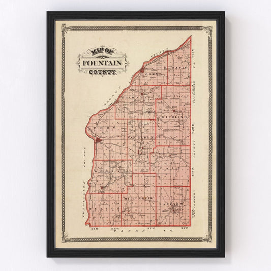 Vintage Map of Fountain County, Indiana 1876