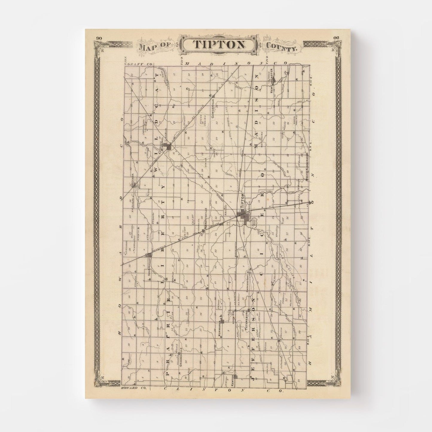 Vintage Map of Tipton County, Indiana 1876