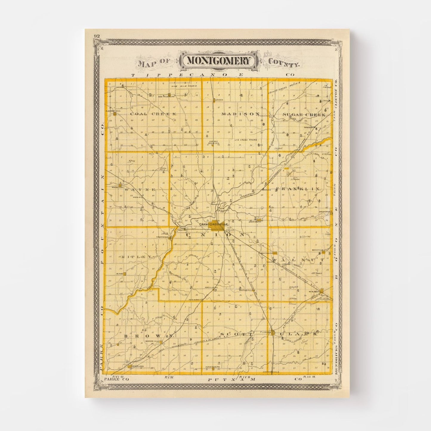 Vintage Map of Montgomery County, Indiana 1876