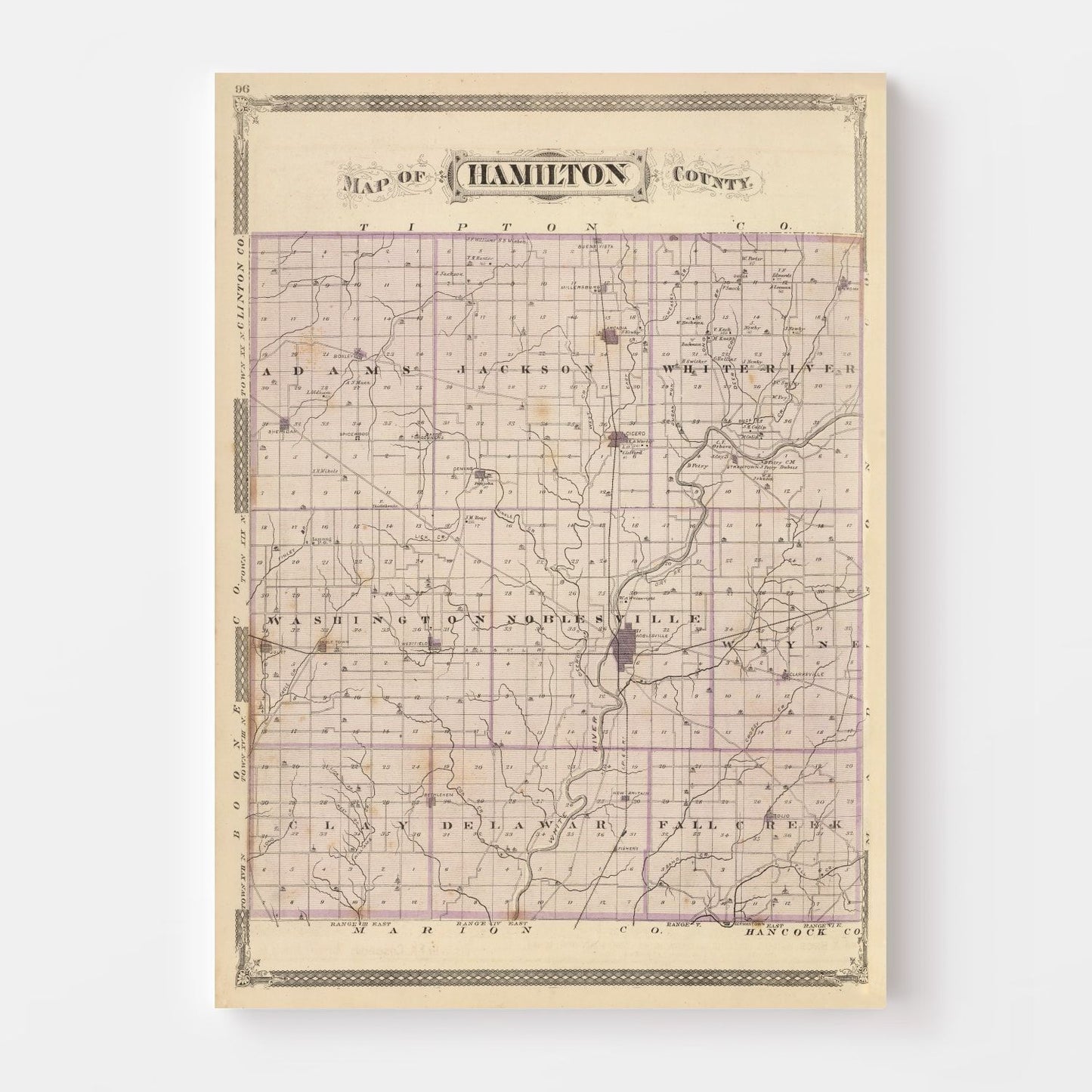 Vintage Map of Hamilton County, Indiana 1876