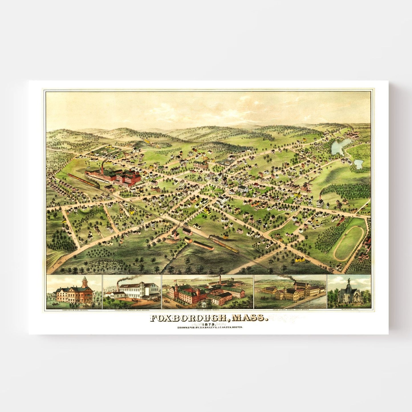 Vintage Map of Foxborough, Massachusetts 1879