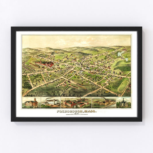 Vintage Map of Foxborough, Massachusetts 1879