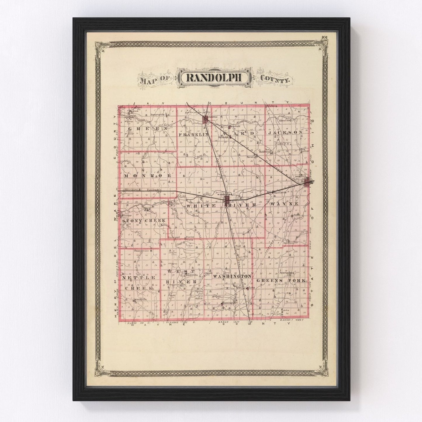 Vintage Map of Randolph County, Indiana 1876