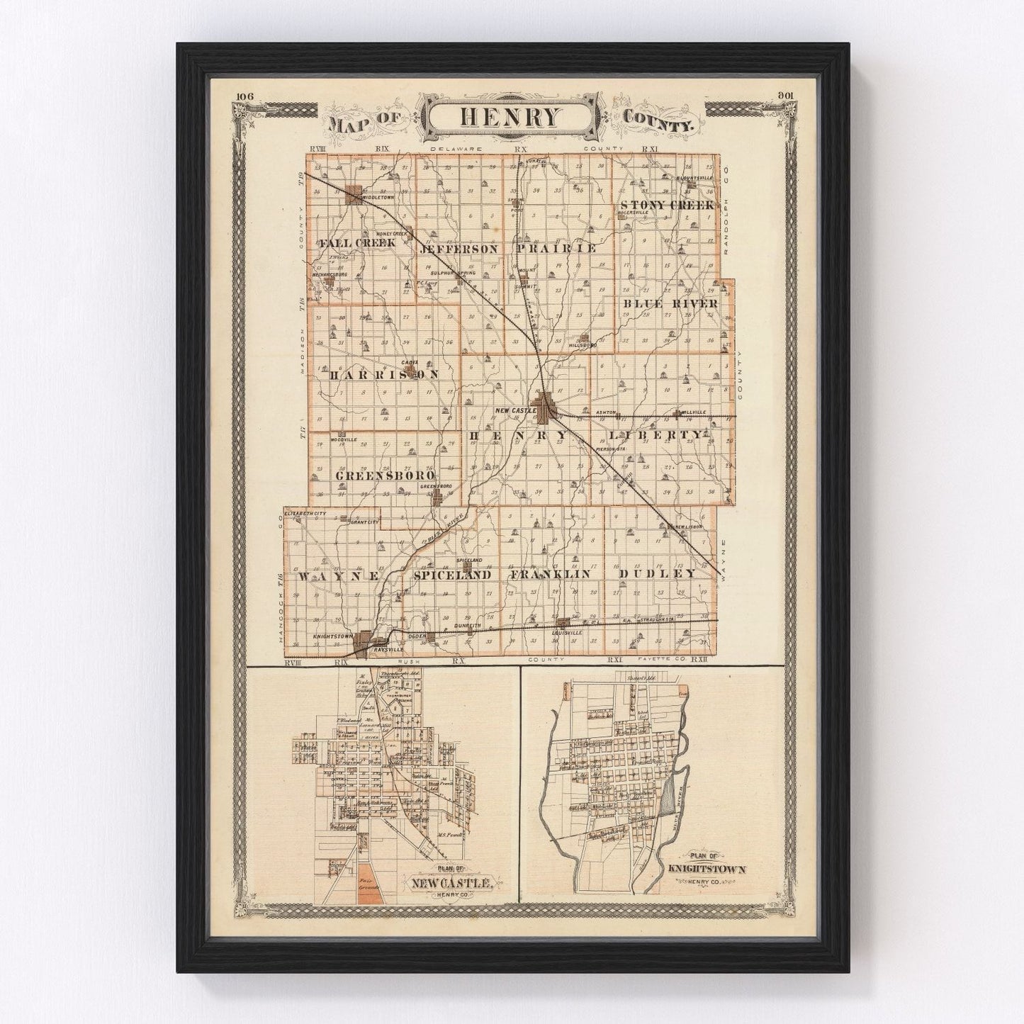 Vintage Map of Henry County, Indiana 1876