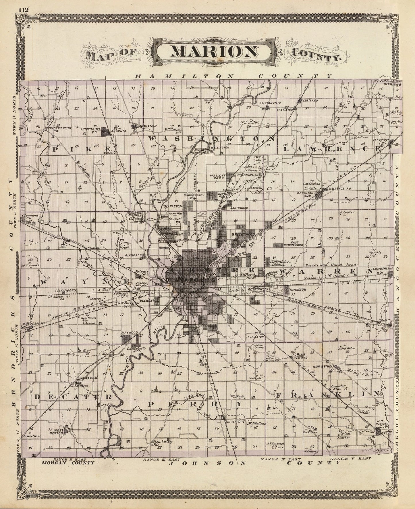 Vintage Map of Marion County, Indiana 1876
