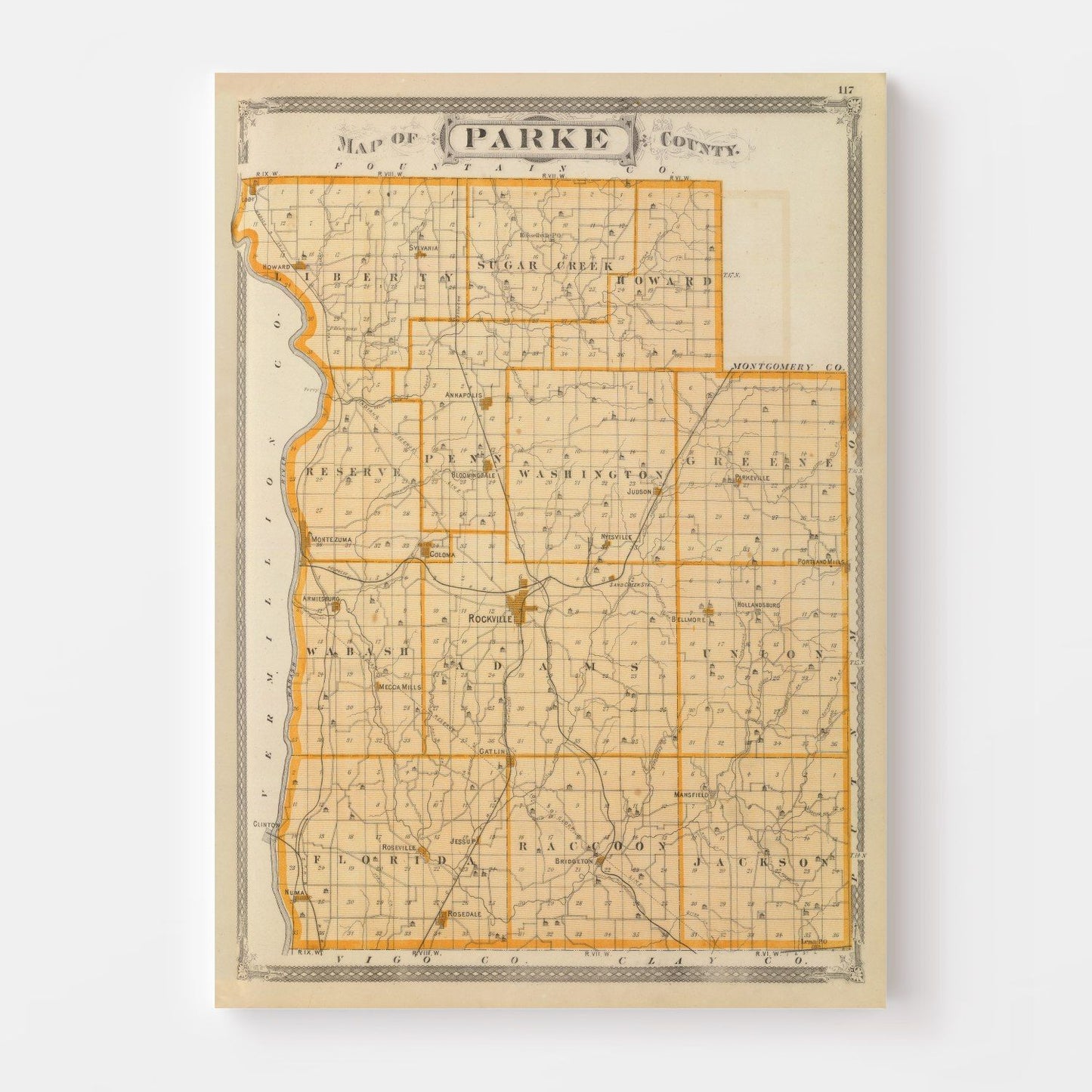 Vintage Map of Parke County, Indiana 1876