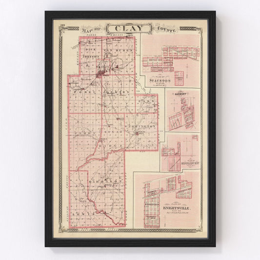 Vintage Map of Clay County, Indiana 1876