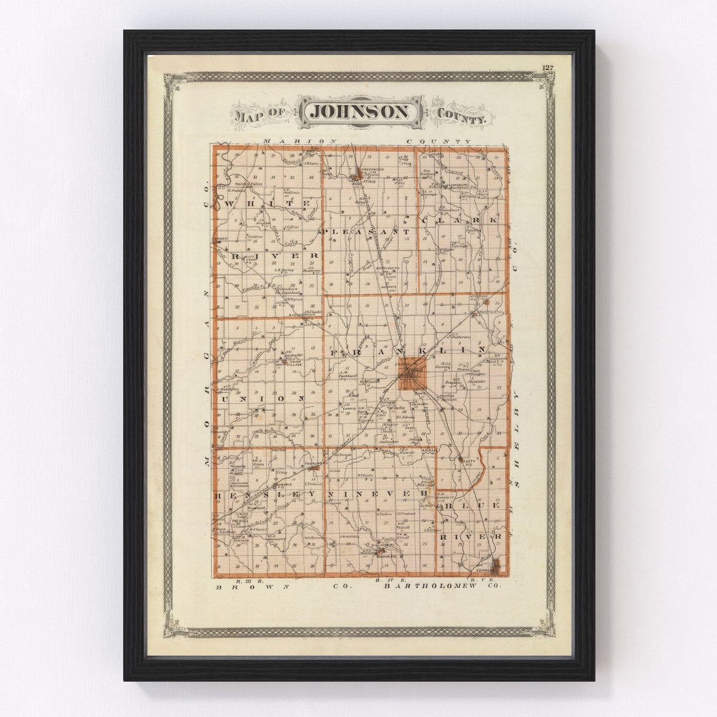 Vintage Map of Johnson County, Indiana 1876
