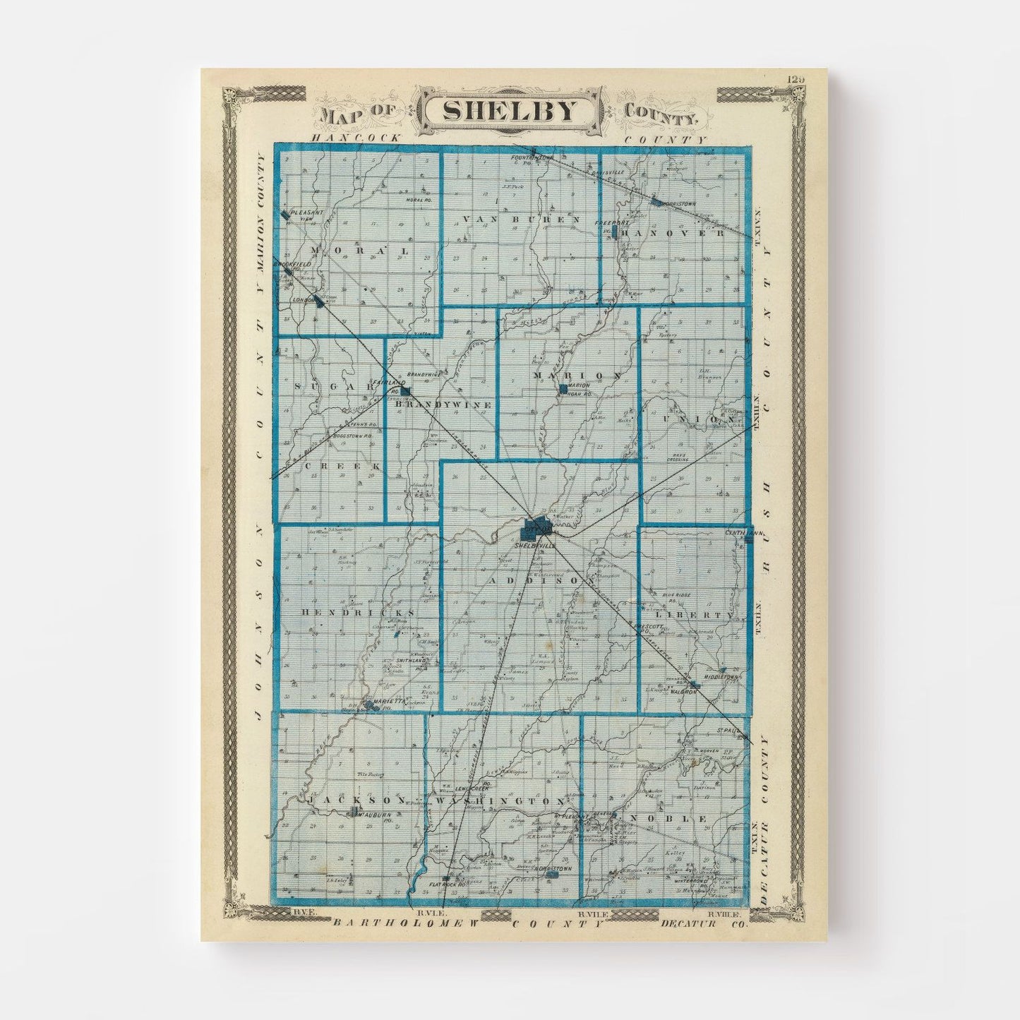 Vintage Map of Shelby County, Indiana 1876