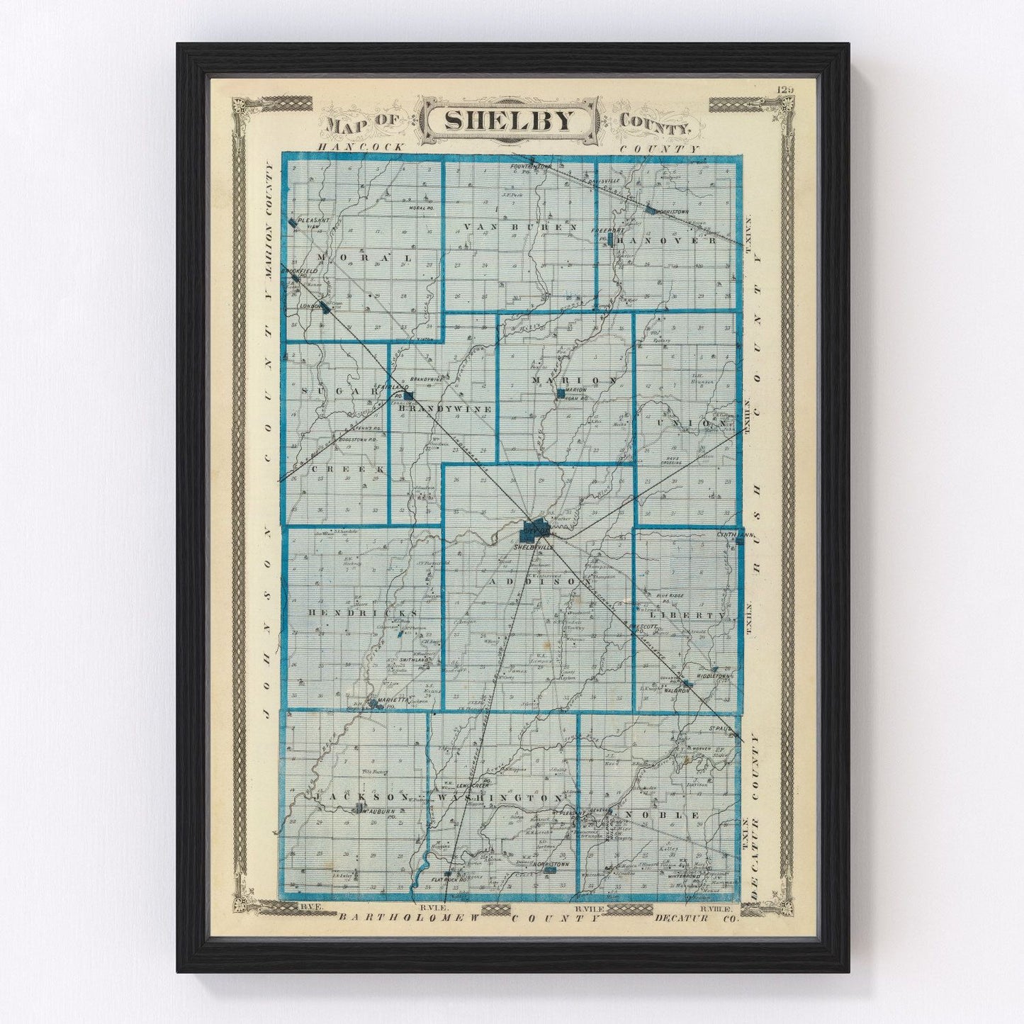 Vintage Map of Shelby County, Indiana 1876