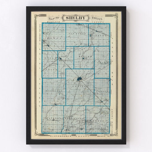 Vintage Map of Shelby County, Indiana 1876
