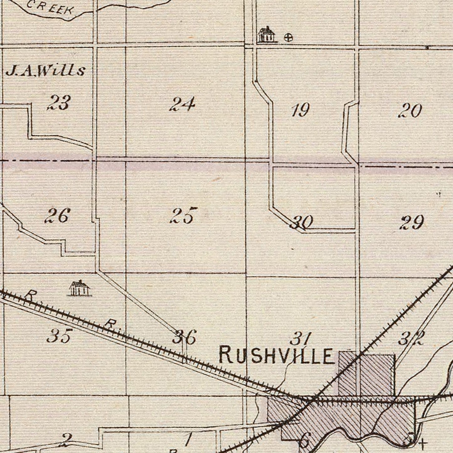 Vintage Map of Rush County, Indiana 1876