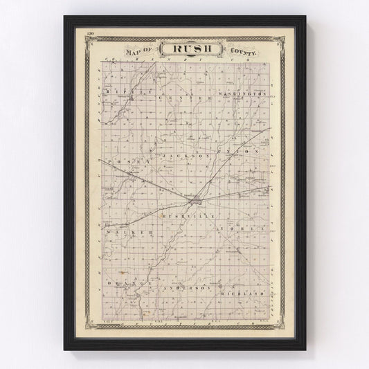 Vintage Map of Rush County, Indiana 1876