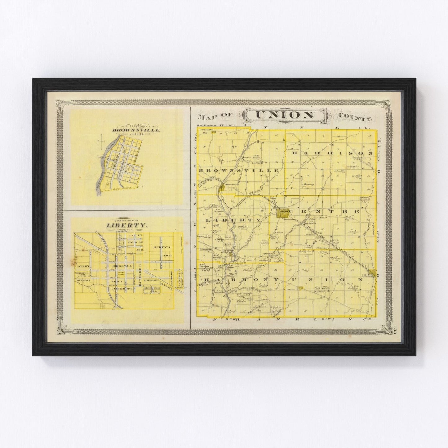 Vintage Map of Union County, Indiana 1876
