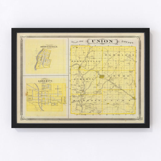 Vintage Map of Union County, Indiana 1876