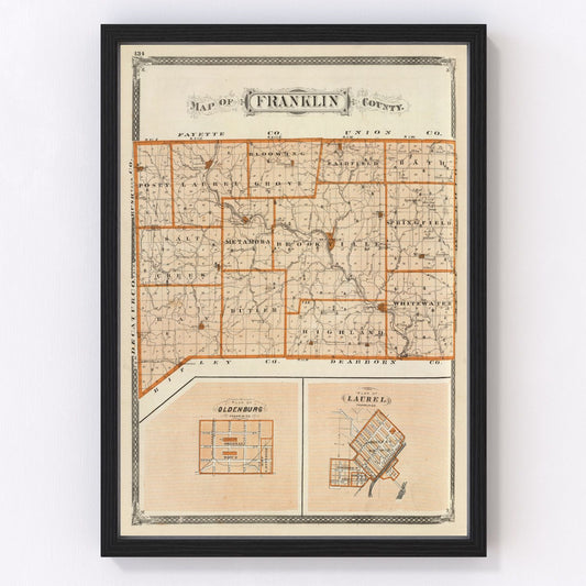 Vintage Map of Franklin County, Indiana 1876