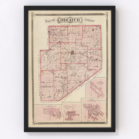 Vintage Map of Decatur County, Indiana 1876