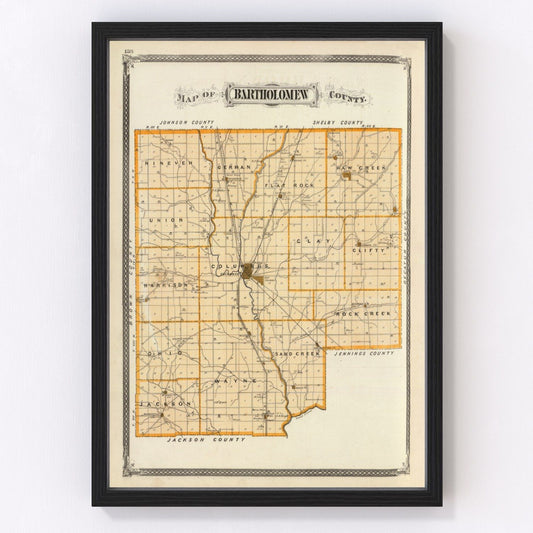 Vintage Map of Bartholomew County, Indiana 1876