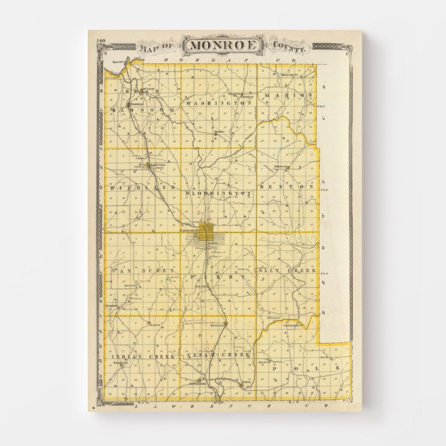 Vintage Map of Monroe County, Indiana 1876