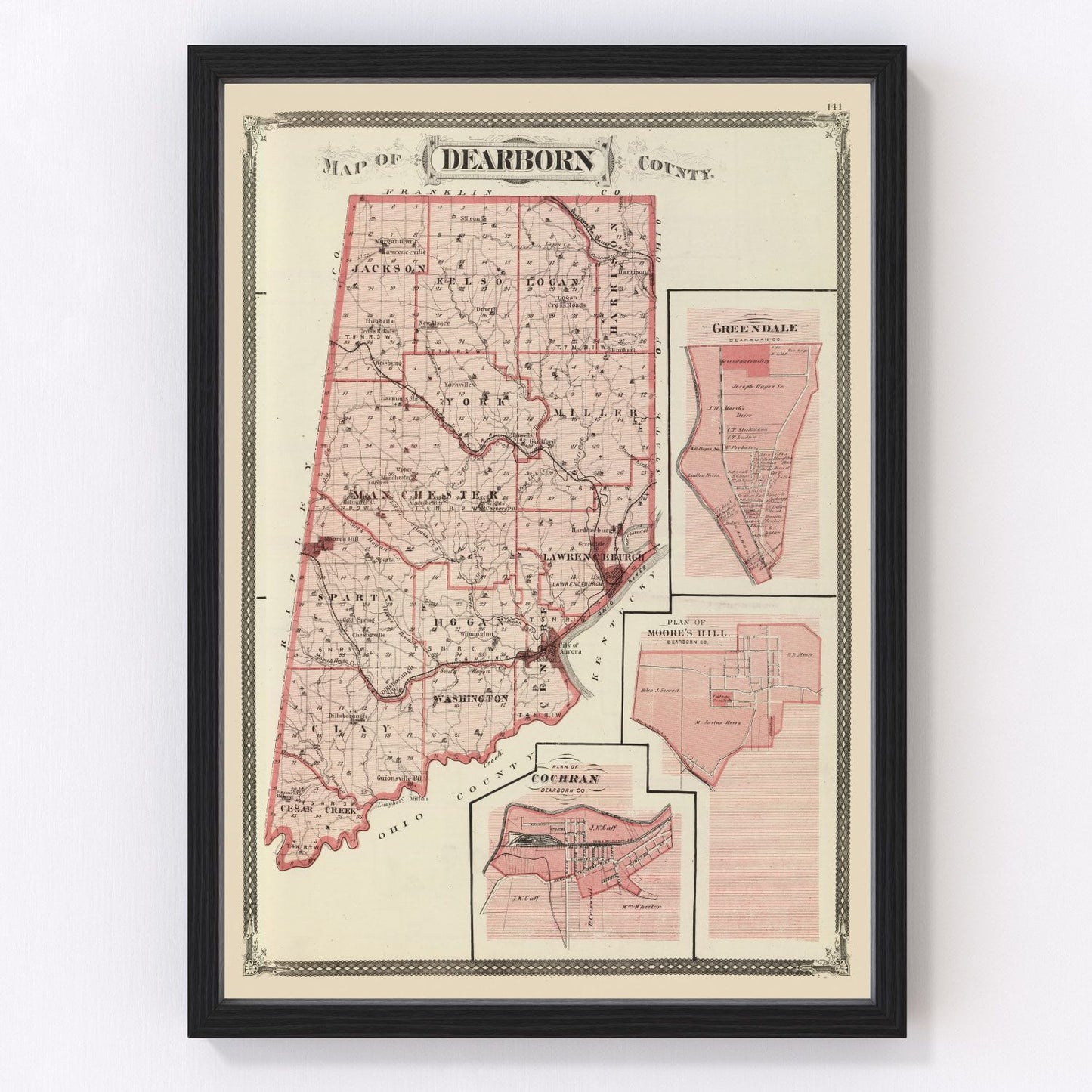 Vintage Map of Dearborn County, Indiana 1876