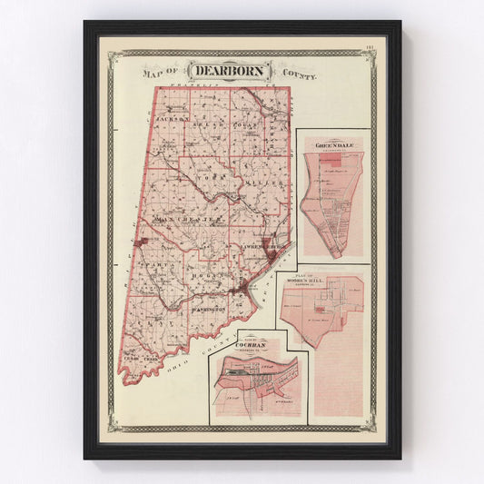 Vintage Map of Dearborn County, Indiana 1876