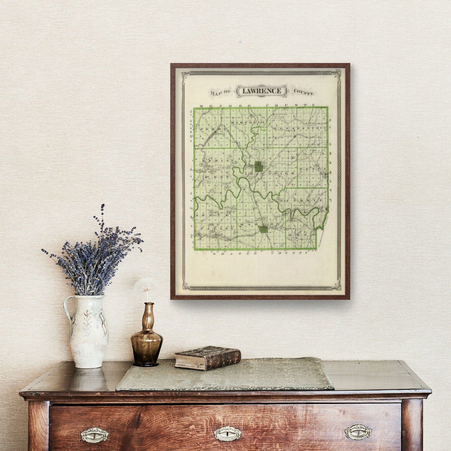 Vintage Map of Lawrence County, Indiana 1876