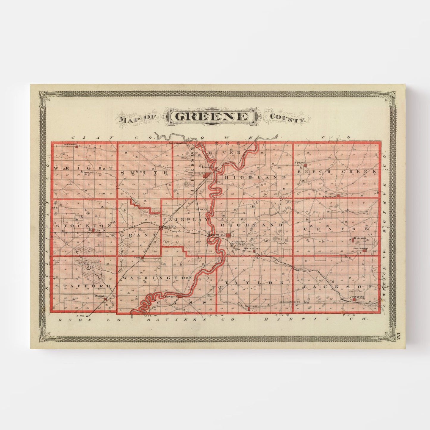 Vintage Map of Greene County, Indiana 1876
