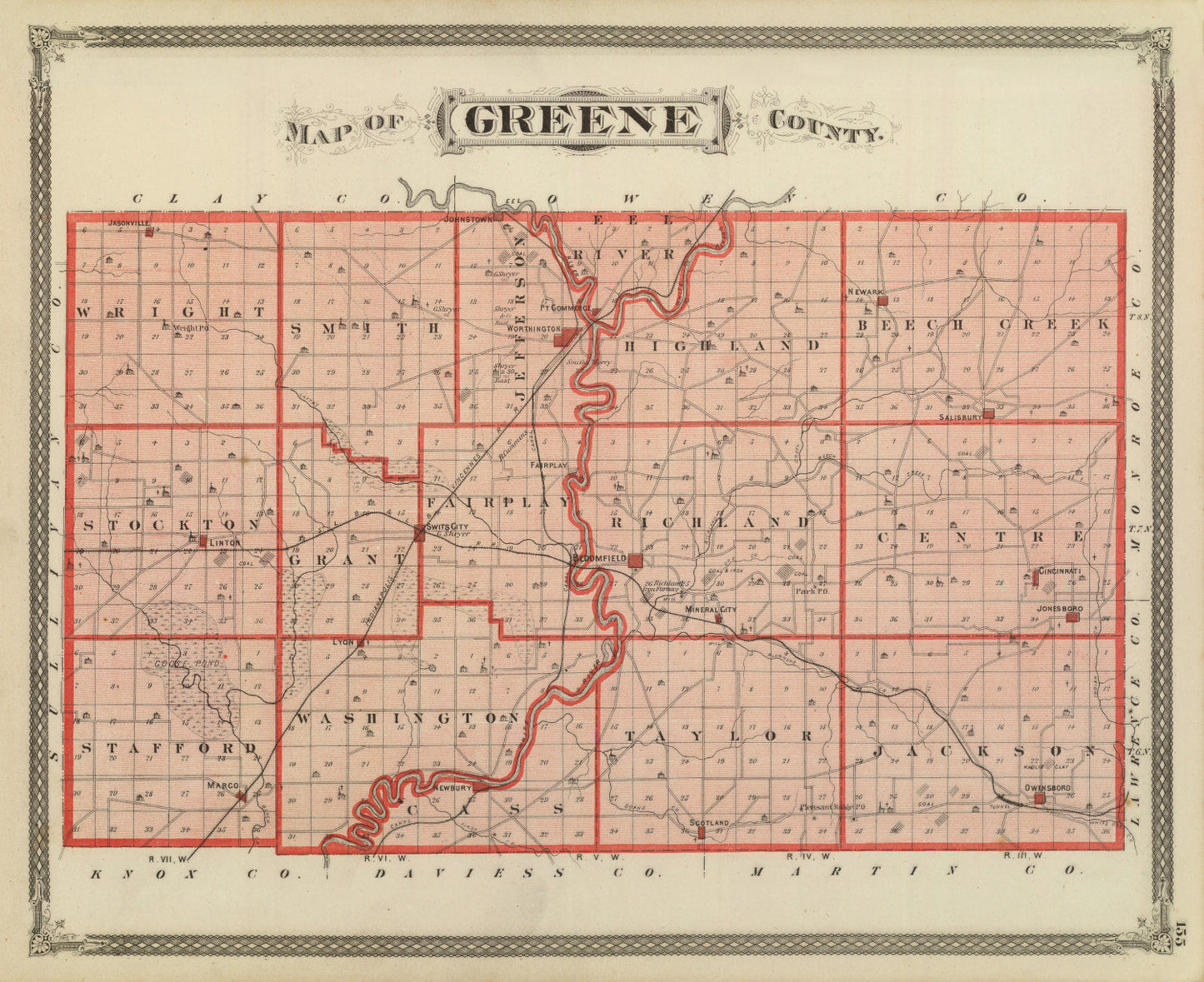 Vintage Map of Greene County, Indiana 1876