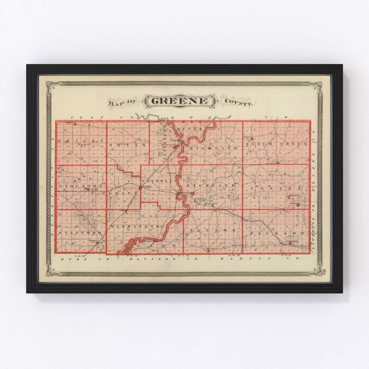 Vintage Map of Greene County, Indiana 1876