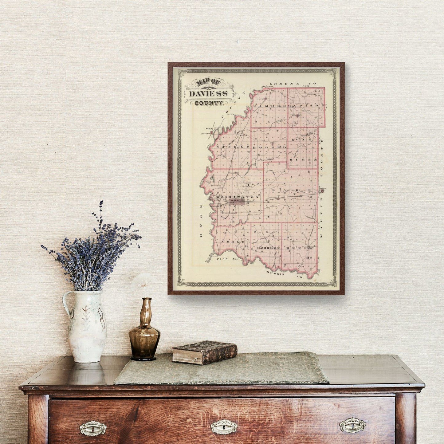 Vintage Map of Daviess County, Indiana 1876